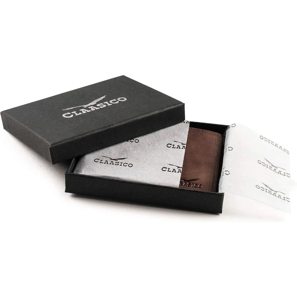 Men’s - Genuine Leather Slim Bifold RFID Wallet - Gift for Men Packed
